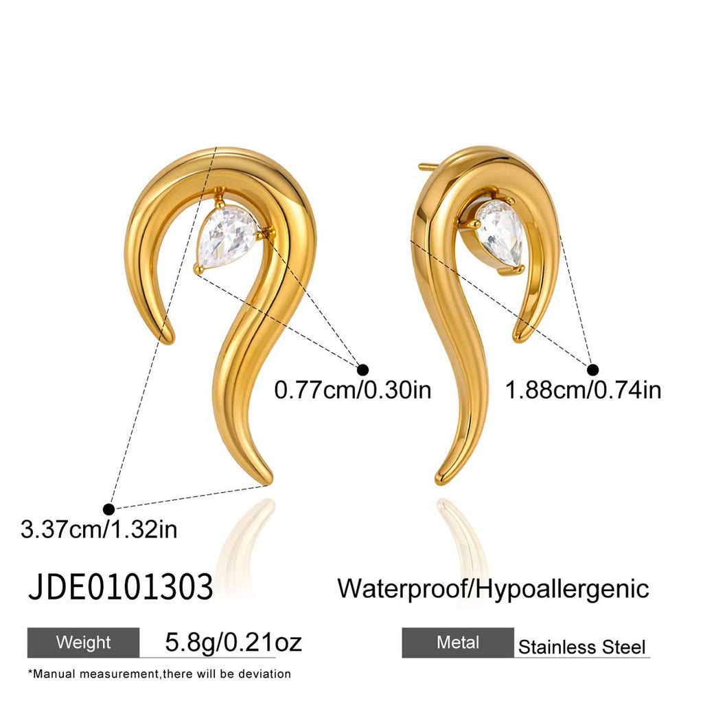 Stainless steel curved flame earring measurement image