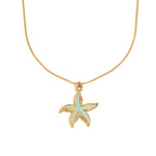 Aqua enamel starfish pendant necklace front view