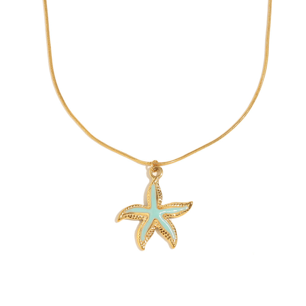 Aqua enamel starfish pendant necklace front view