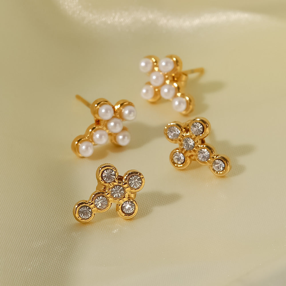 Stainless steel cross studs showing both decorative versions