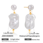 Wholesale Gold-Tone Stainless Steel Imitation Baroque Pearl Drop Earrings - finish detail