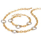 Front view of two-tone CZ stainless steel necklace and bracelet