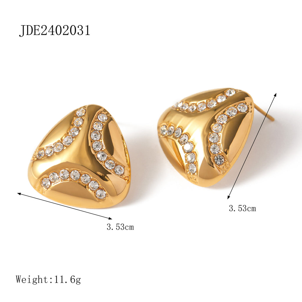 Gold Plated Clear Accent Stainless Steel Stud Earring Collection — scale reference