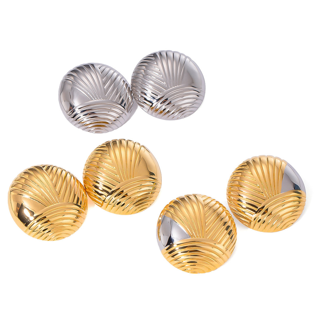 Ribbed Dome Stainless Steel Stud Earrings in Three Finishes – product view 4