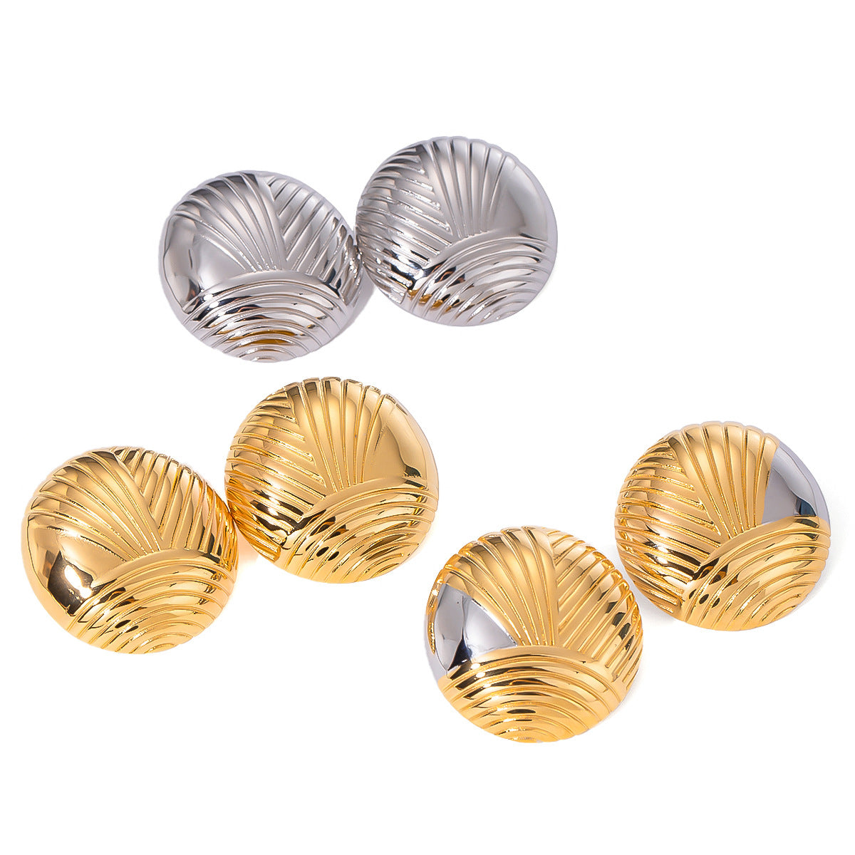Ribbed Dome Stainless Steel Stud Earrings in Three Finishes – product view 4
