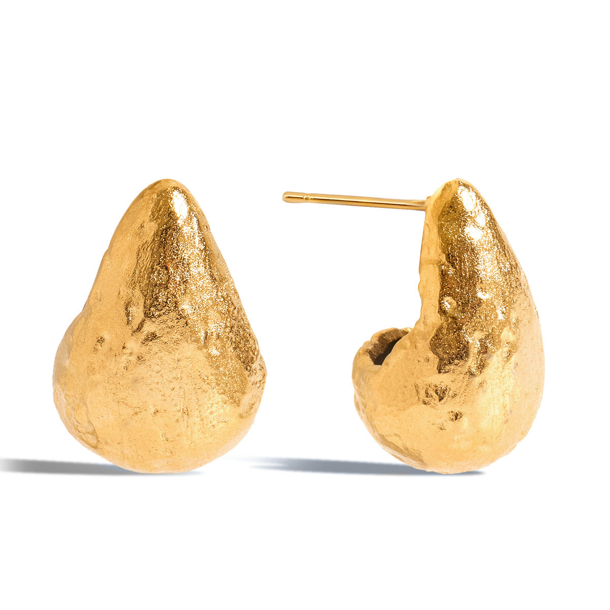 Front and side of rough-textured teardrop earrings