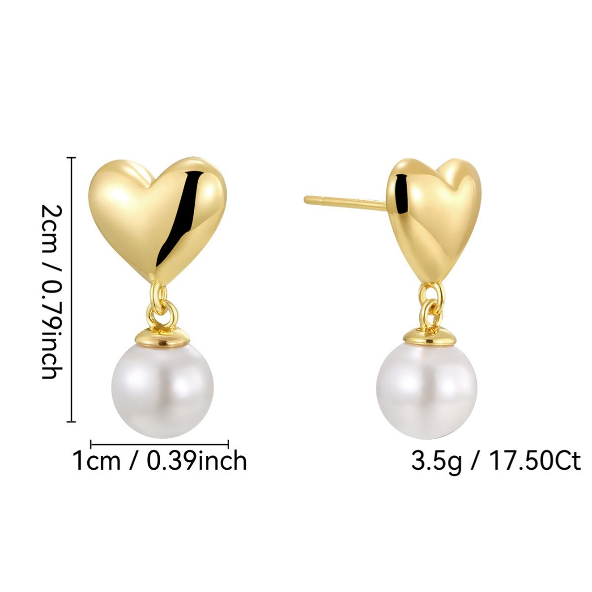 20 by 10 mm heart shell pearl drop earring dimensions