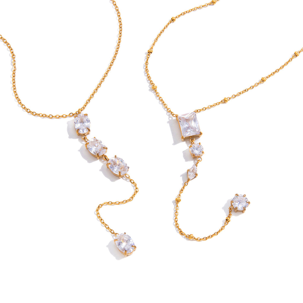 Gold-Tone Clear Accent Stainless Steel Necklace Collection finish and shape detail