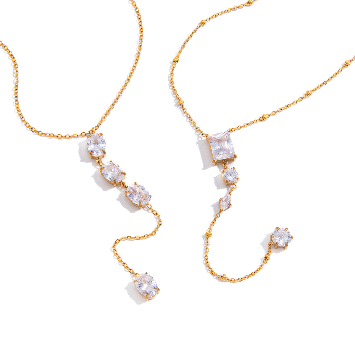 Gold-Tone Clear Accent Stainless Steel Necklace Collection finish and shape detail
