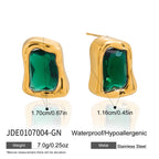 Rectangular green accent stainless steel stud earrings