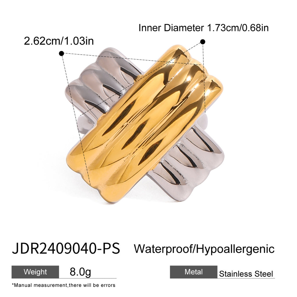 Two-Tone Stainless Steel Crossover Stud Earrings and Ring — additional style