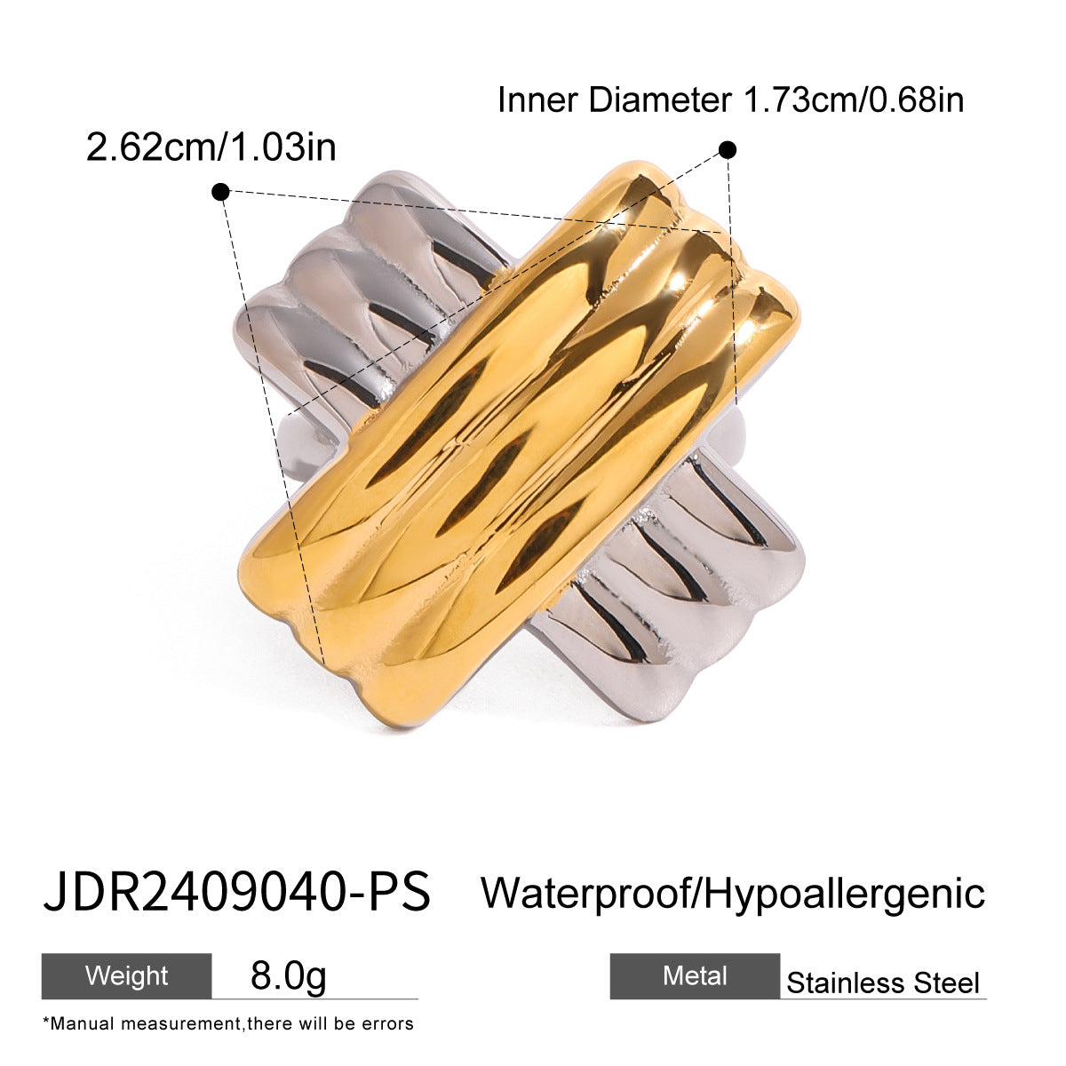 Two-Tone Stainless Steel Crossover Stud Earrings and Ring — additional style