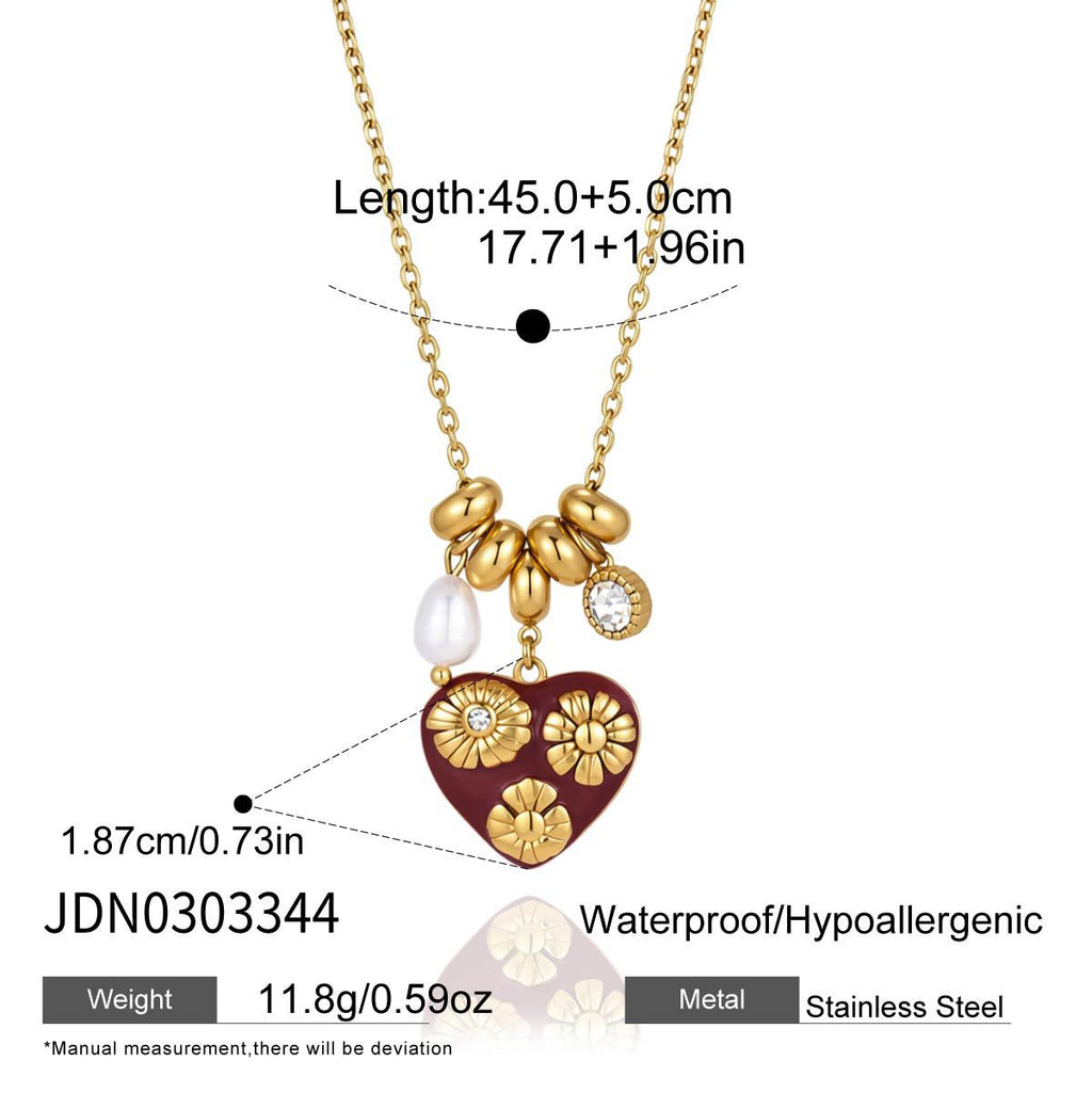 Floral heart mama pendant necklace with white bead details