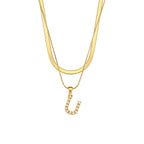 Imitation pearl letter U pendant on layered stainless steel chains