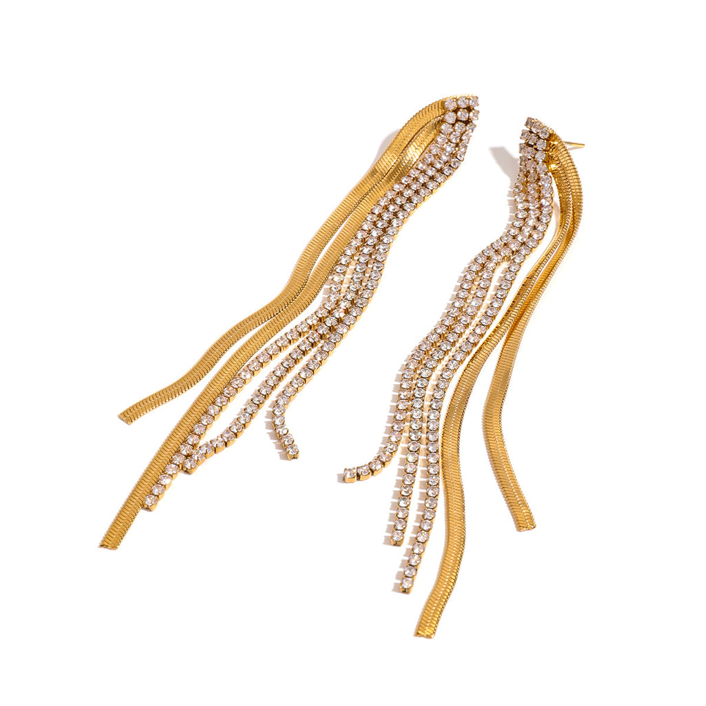 Gold-Tone Clear Accent Tassel Stainless Steel Drop Earrings — wholesale view 4