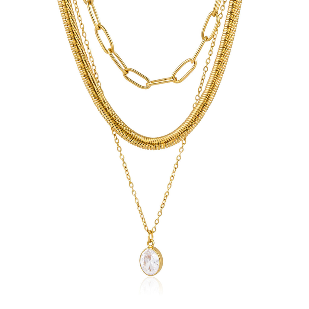 Triple chain necklace front view on white