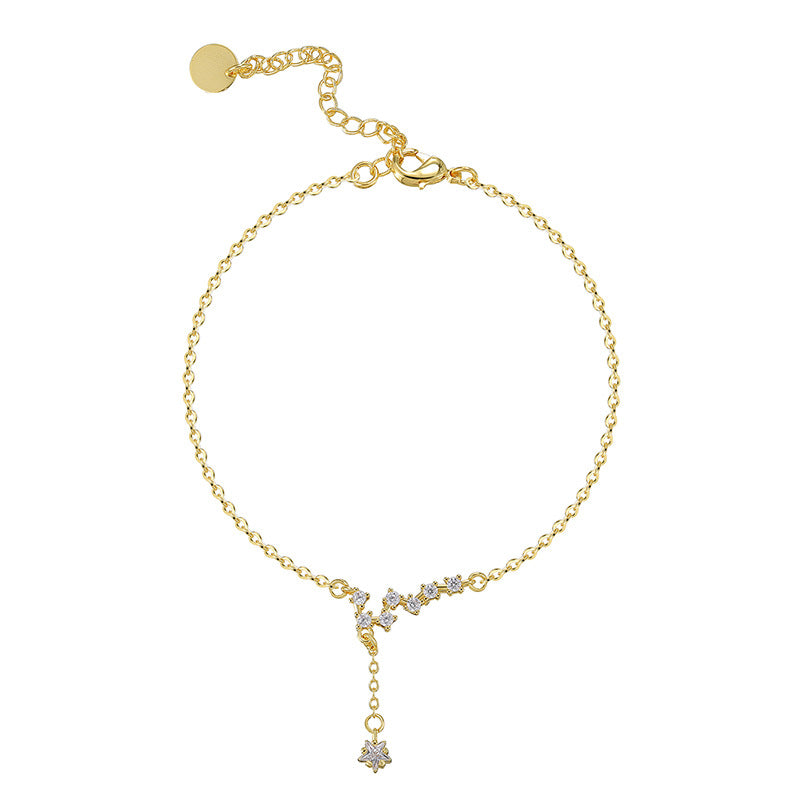 front product view of gold plated constellation drop anklet