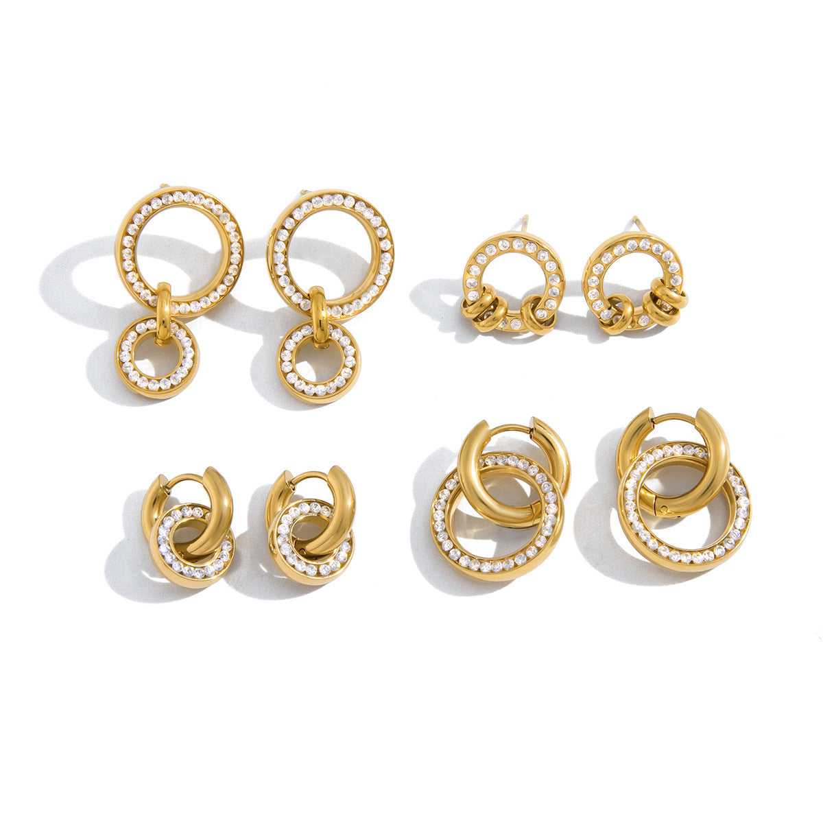 Circle-link earring assortment on white