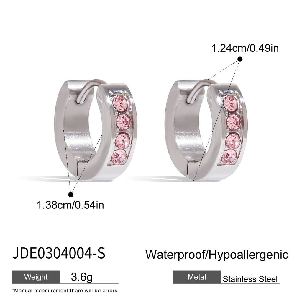 Pink Clear-Stone Stainless Steel Hoop Earring Collection additional style reference