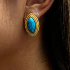 Gold-Tone Colored Cabochon Stainless Steel Statement Stud Earrings styled product view