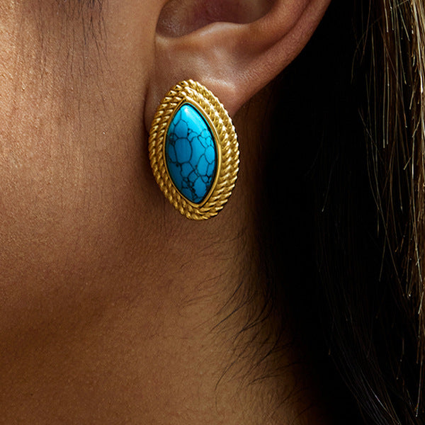Gold-Tone Colored Cabochon Stainless Steel Statement Stud Earrings styled product view