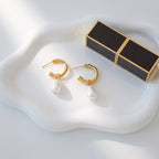Wholesale Gold-Tone Stainless Steel Resin Pearl-Look Drop Hoop Earrings - side profile