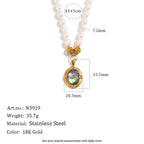 white bead strand and iridescent pendant length and dimension diagram