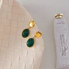 Wholesale Gold-Tone Stainless Steel Green Resin Drop Earrings - front view