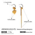 Two-Tone Heart Tassel Stainless Steel Drop Earrings — wholesale view 5