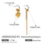 Two-Tone Heart Tassel Stainless Steel Drop Earrings — wholesale view 5