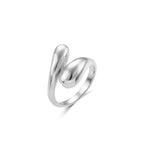 Angled steel-color double teardrop ring