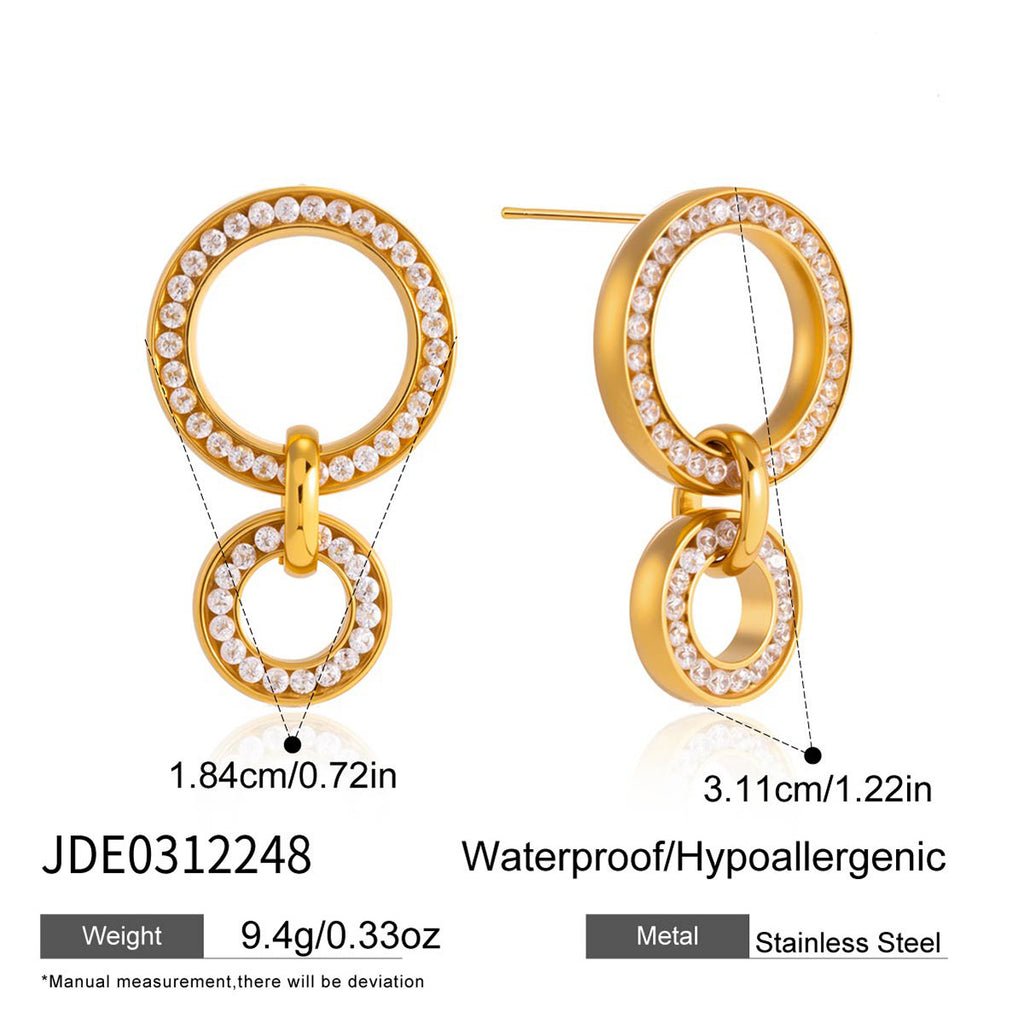 Double-circle stud earrings with size guide