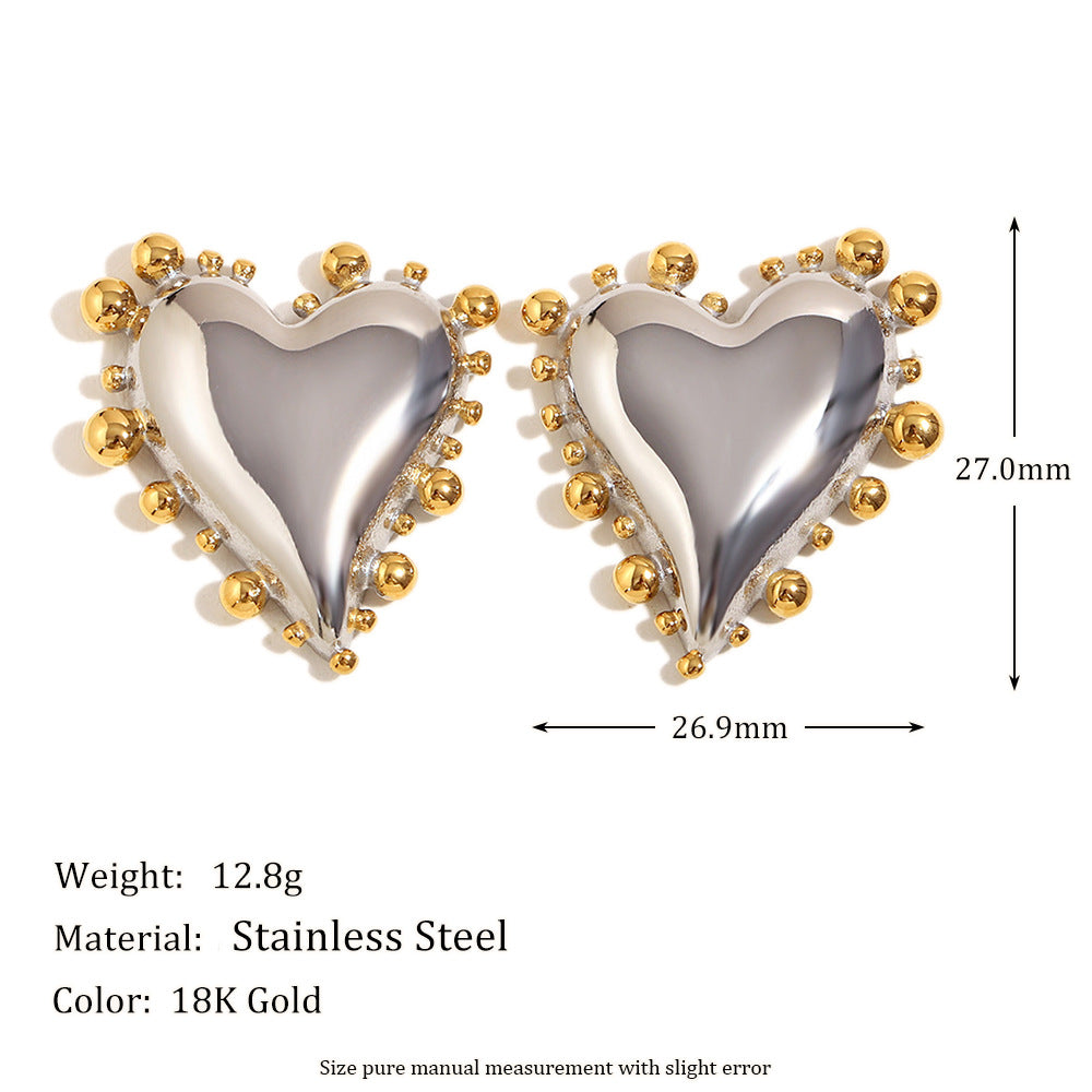 27 mm silver-finish heart stud with gold plated bead trim dimensions