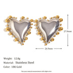 27 mm silver-finish heart stud with gold plated bead trim dimensions