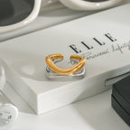 Two-Tone Stainless Steel Sculptural Double-Band Open Ring — detail view