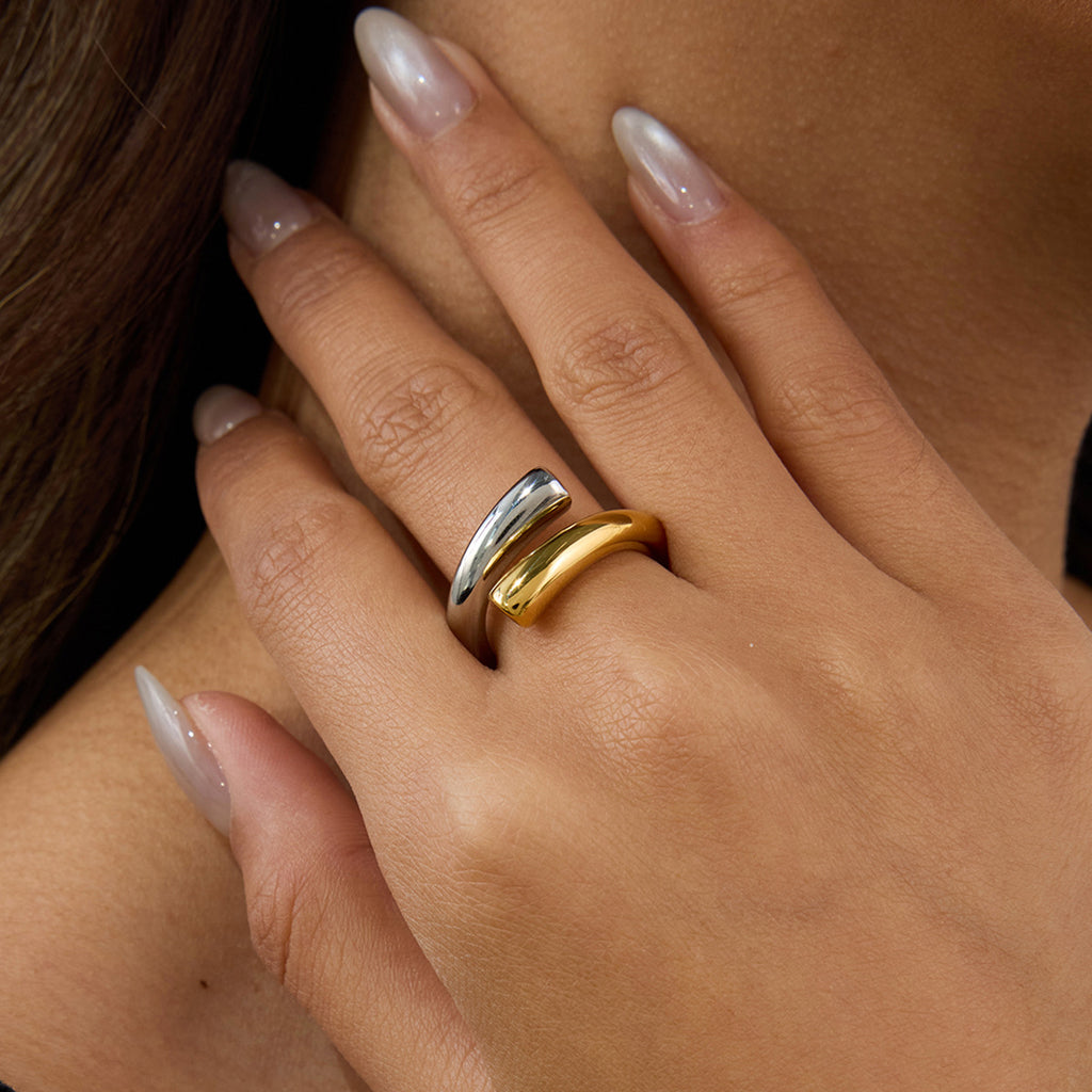 Wholesale Two-Tone Stainless Steel Interlocking Open Ring - styled view
