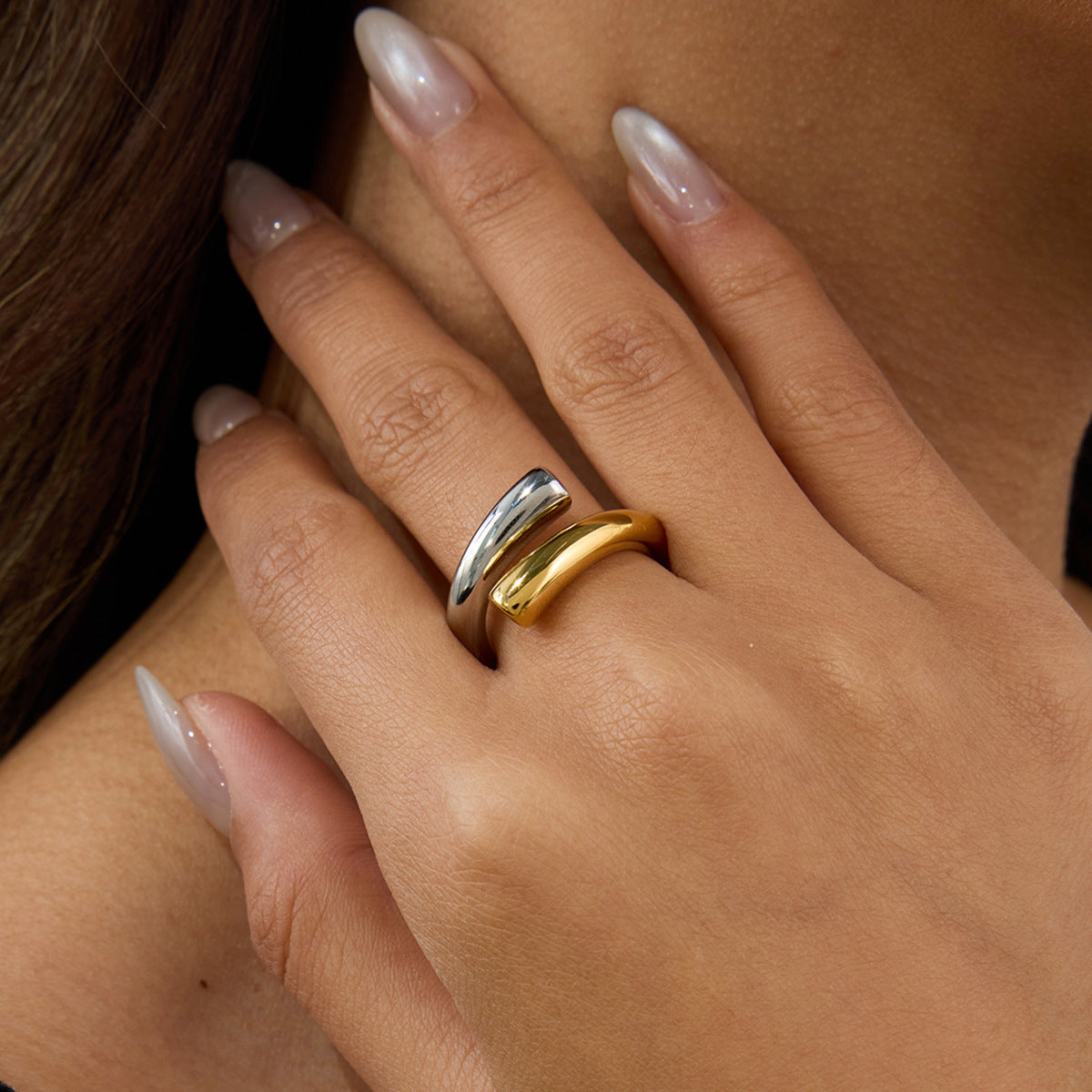 Wholesale Two-Tone Stainless Steel Interlocking Open Ring - styled view