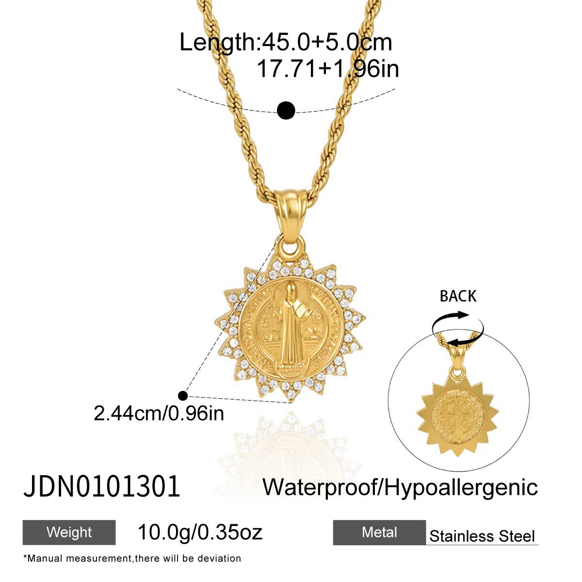 Sunburst portrait medallion necklace and reverse detail