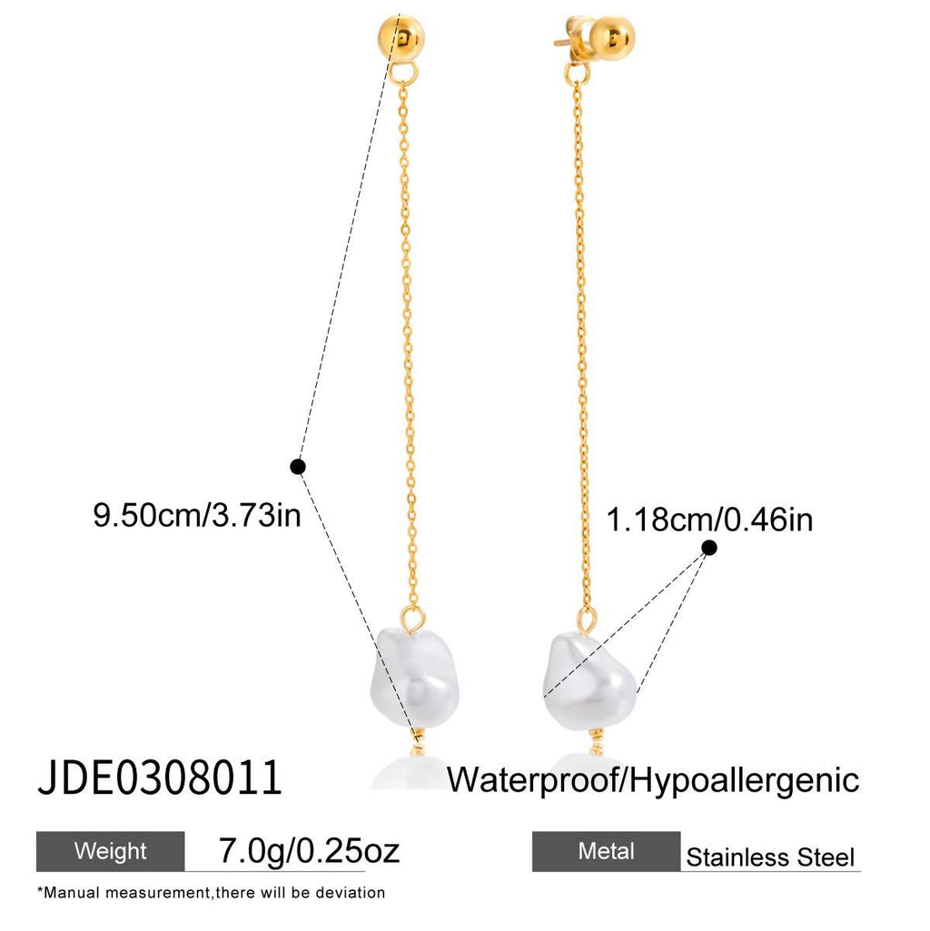 Gold-Tone Baroque Pearl-Look Stainless Steel Tassel Drop Earrings variant reference