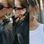 Gold-Tone Multicolor Flower Stainless Steel Stud Earrings shown on model