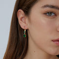 gold plated rectangular green zirconia drops worn on the ear