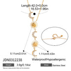 Sun and crescent Y necklace size image showing 42 cm chain plus 5 cm extension