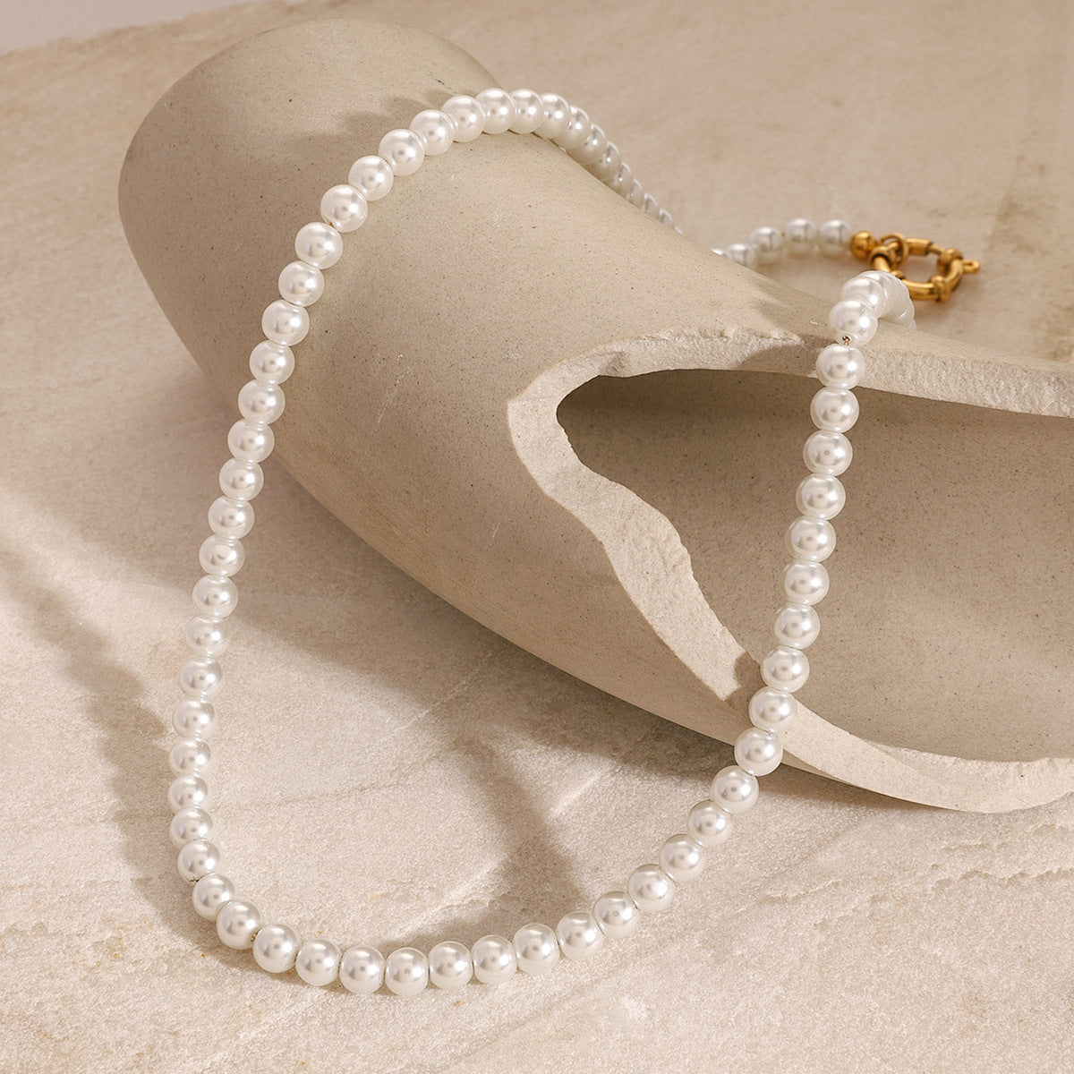 Pearl-Look Bead Stainless Steel Necklace with Ring Clasp styled product view