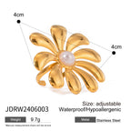 Gold Plated Stainless Steel Sculptural Flower Open Ring — product reference