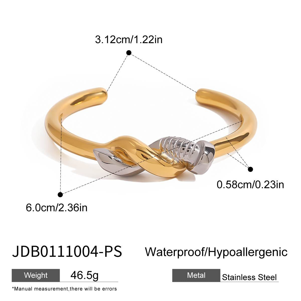 Gold Plated Two-Tone Knot Stainless Steel Open Cuff Bracelet – detail view