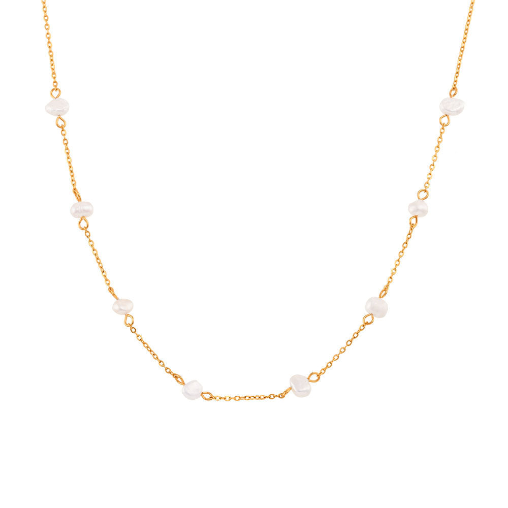 Fine gold-tone necklace with spaced freshwater pearls