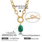 Green striped oval accent necklace length diagram