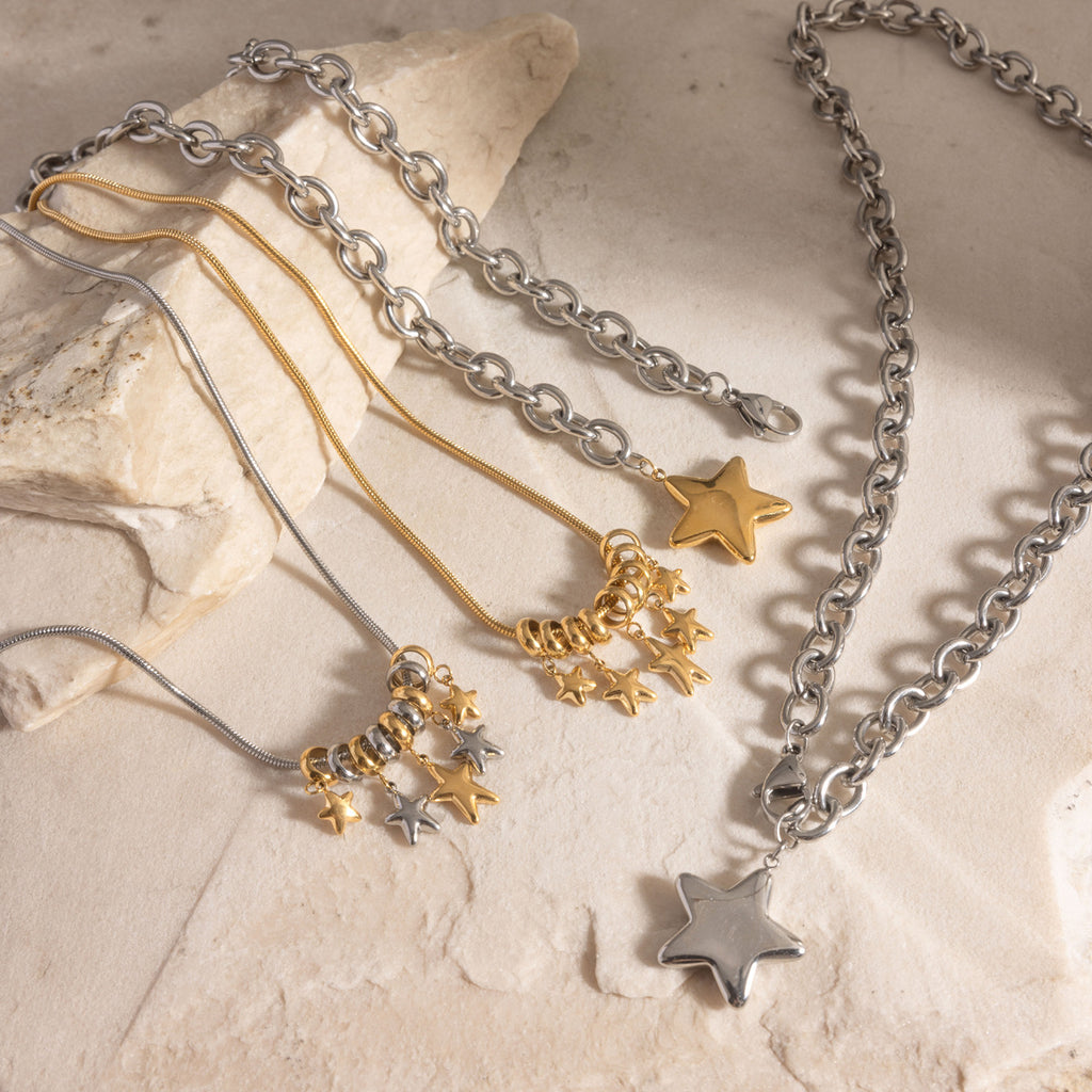 Several star necklace color combinations on stone