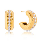Wholesale Gold-Tone Stainless Steel Pearl Huggie Hoop Earrings - design detail