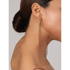 Stainless Steel Tassel Drop Earrings in Mixed Finishes close-up product view